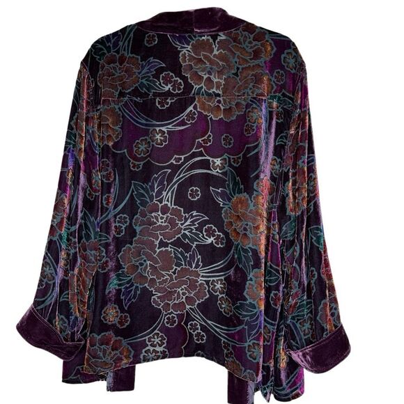 French Laundry Kimono Jacket Purple Floral Velvet Burnout Size 3X Boho, Elegant - Picture 5 of 13